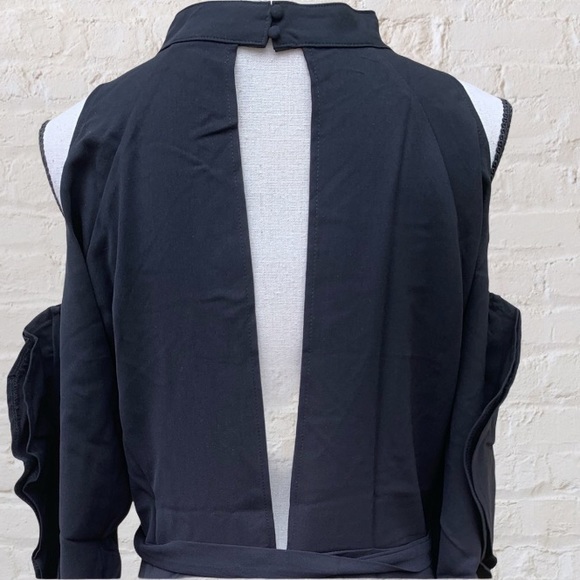 ❌DONATED❌Black Cold Shoulder Mock Neck Ruffle Sleeve Open Back Dress - Picture 7 of 10